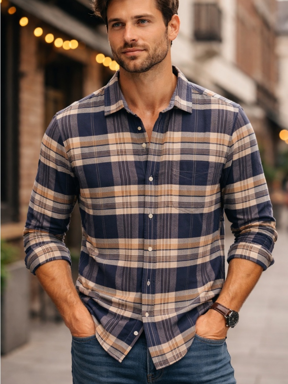 U.S. POLO ASSN.‎ Men's Blue Multicolor Plaid Button Up Shirt Cotton Blend Size S